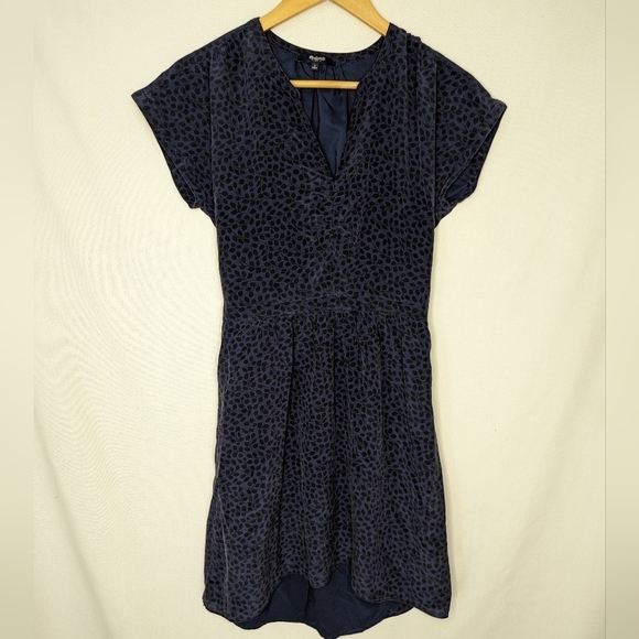 Madewell Blue and Black Leaf Print Dress Size 2 - Picture 1 of 12
